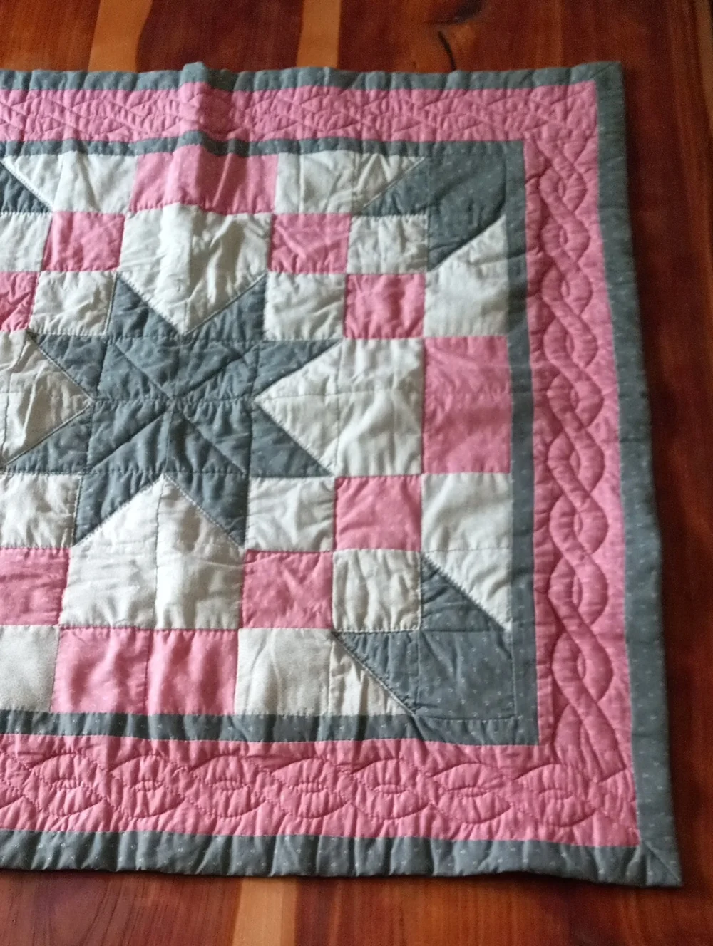 Handcrafted Pink and Blue Star Patchwork Quilted Wall Hanging